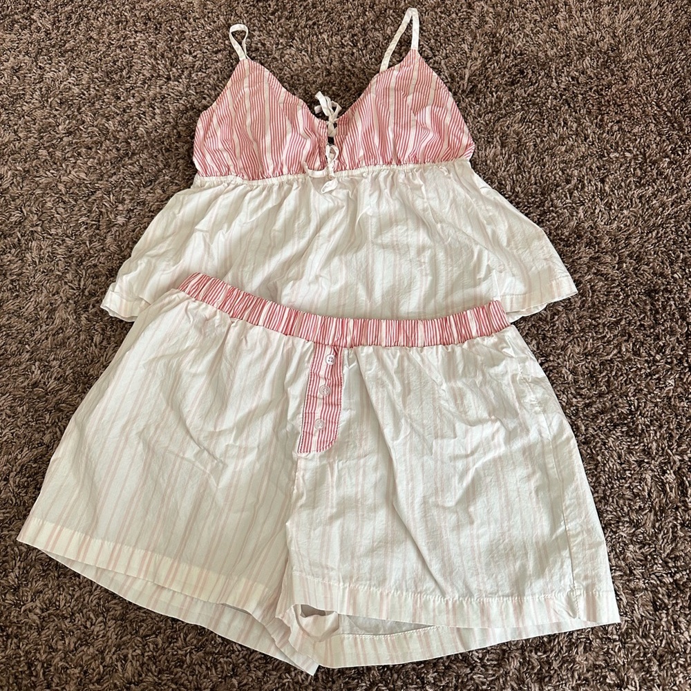 Chic Striped Pink and White Pajama Set